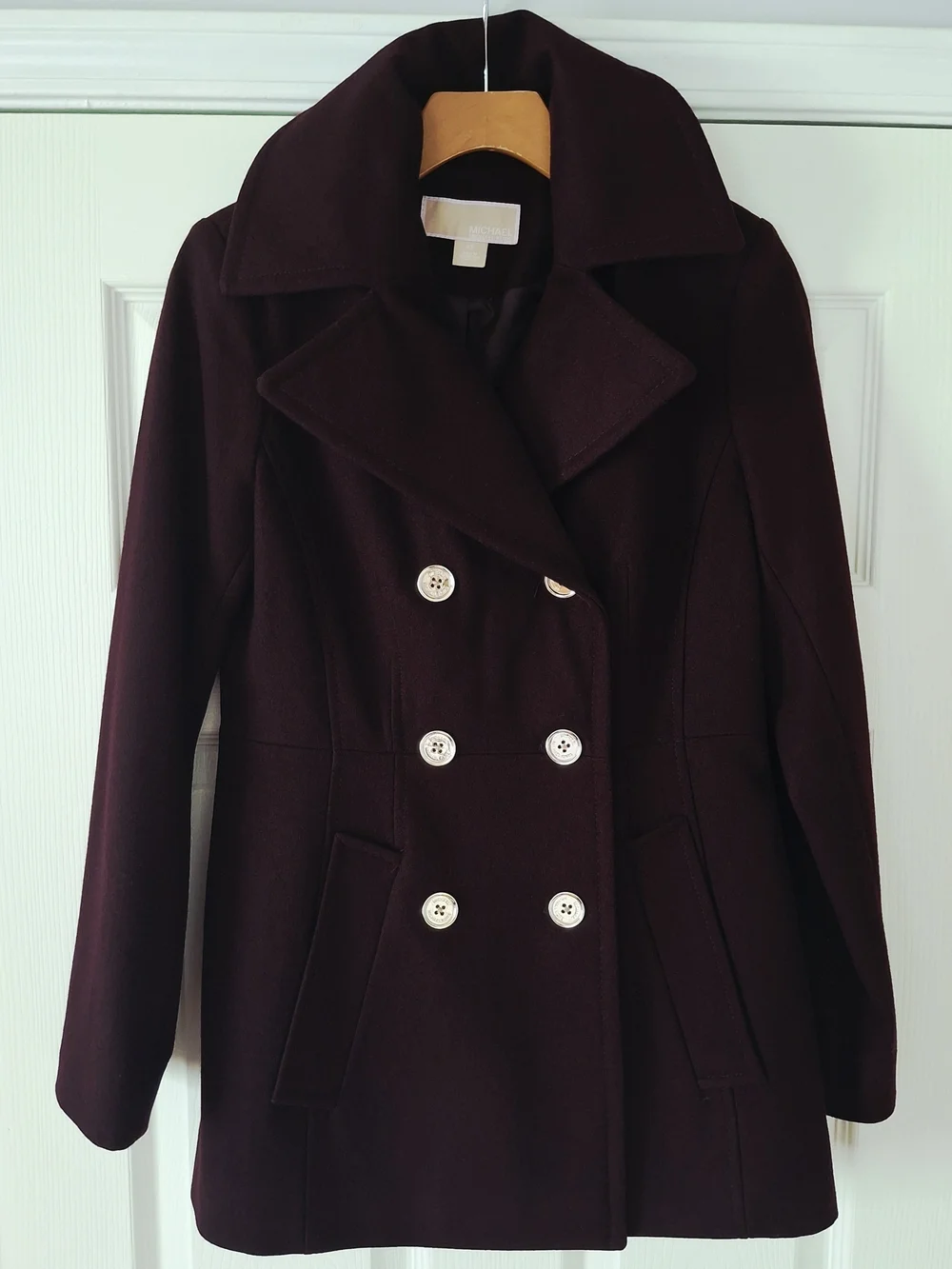 Michael Kors Wool Blend Double Breasted Peacoat Burgundy XS - MINT